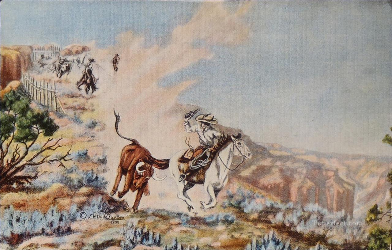 cowboys hunting wisent Oil Paintings